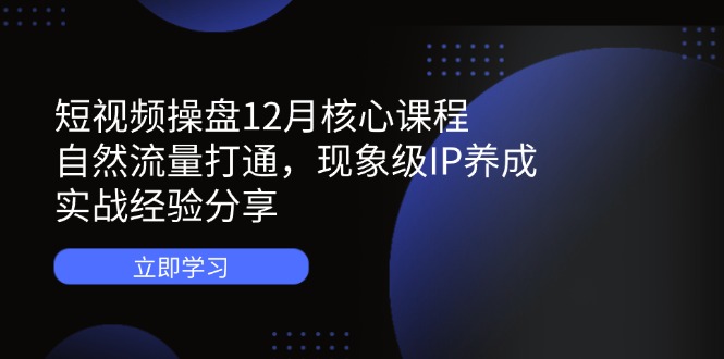 短视频操盘12月核心课程:自然流量打通,现象级IP养成,实战经验分享-资源宝库