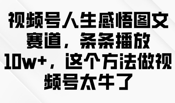 视频号人生感悟图文赛道，条条播放10w+，这个方法做视频号太牛了-资源宝库
