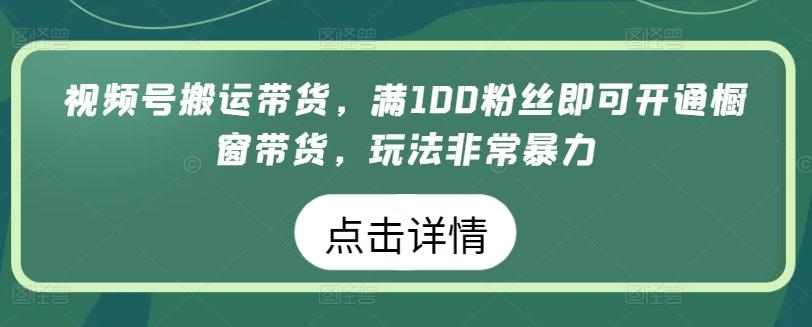 视频号搬运带货，满100粉丝即可开通橱窗带货，玩法非常暴力【揭秘】-资源宝库