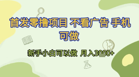 首发零撸项目 不看广告 手机可做 新手小白可以做  月入3k+【揭秘】-资源宝库