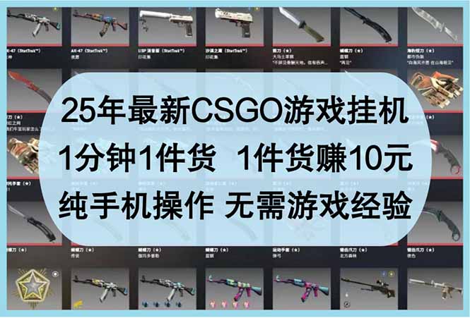 25年最新CSGO游戏挂机，1分钟1件货，1件货赚10元 纯手机操作 无需游戏经验-资源宝库