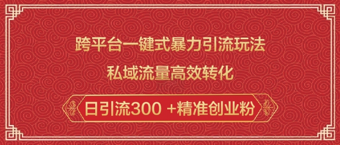 跨平台一键式暴力引流玩法，私域流量高效转化日引流300 +精准创业粉-资源宝库