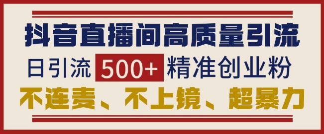 抖音直播间引流创业粉,无需连麦、不用上镜、超暴力,日引流500+高质量精准创业粉-资源宝库