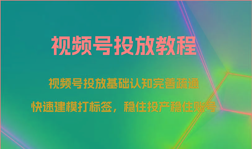 视频号投放教程-视频号投放基础认知完善疏通，快速建模打标签，稳住投产稳住账号-资源宝库