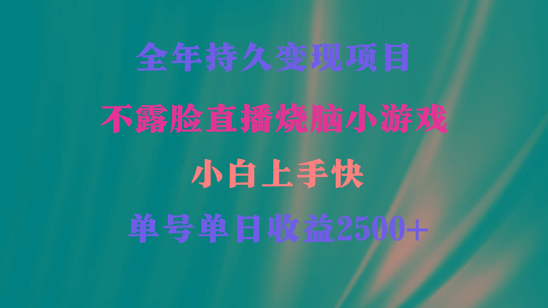 2024年 最优项目，烧脑小游戏不露脸直播  小白上手快 无门槛 一天收益2500+-资源宝库