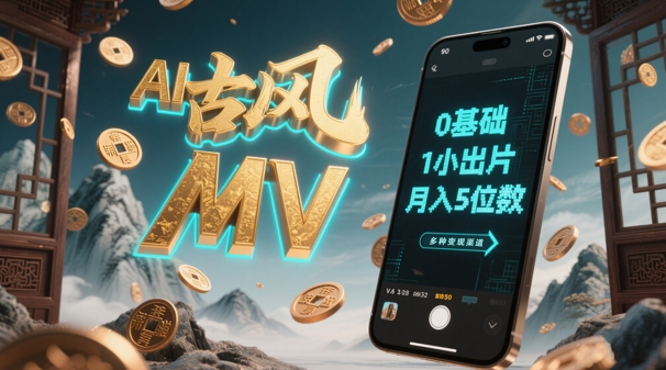 AI一键生成古风音乐MV,0剪辑基础1小时出片,多种变现渠道,一部手机月入5位数-资源宝库