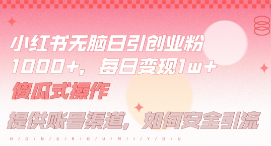 小红书无脑每日引流创业粉500+，小白每天只花半小时，躺赚长尾收益【揭秘】-资源宝库
