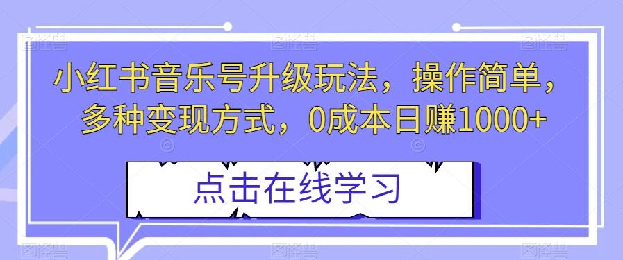 小红书音乐号升级玩法，操作简单，多种变现方式，0成本日赚1000+【揭秘】-资源宝库