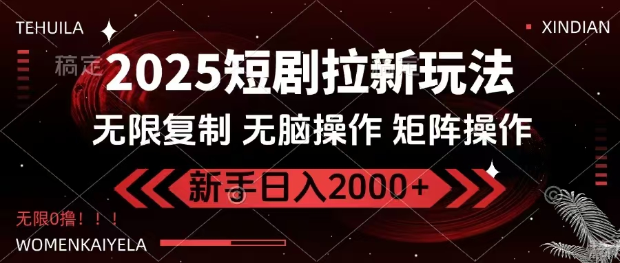 2025短剧拉新玩法，无需注册登录，无限0撸，无脑批量操作日入2000+-资源宝库