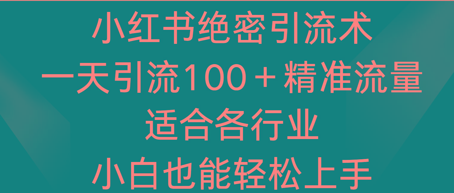 小红书绝密引流术，一天引流100＋精准流量，适合各个行业，小白也能轻松上手-资源宝库