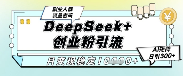 DeepSeek+创业粉精准引流，全新分享课4.0玩法，AI矩阵日引300+，多种变现方式，稳定月入1W-资源宝库