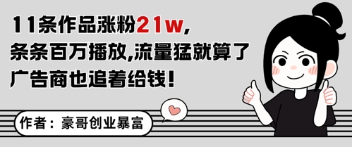 11条作品涨粉21W，条条百W播放，流量猛就算了，广告商也追着给钱-资源宝库