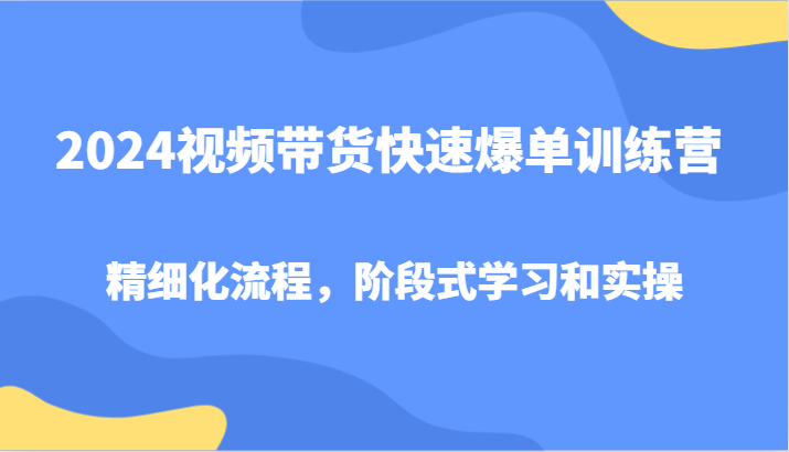 2024视频带货快速爆单训练营，精细化流程，阶段式学习和实操-资源宝库