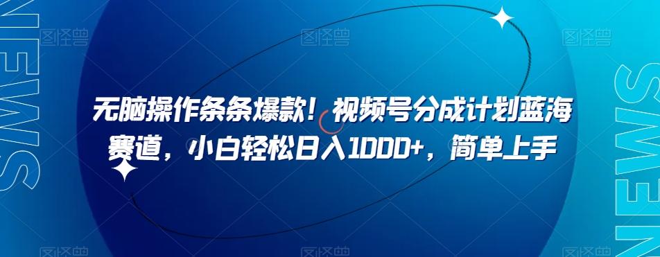 无脑操作条条爆款！视频号分成计划蓝海赛道，小白轻松日入1000+，简单上手-资源宝库