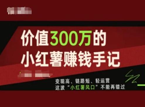 价值300万的小红书赚钱手记，变现高、链路短、轻运营，这波“小红薯风口”不能再错过-资源宝库