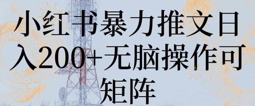 小红书暴力推文日入200+无脑操作可矩阵【揭秘】-资源宝库