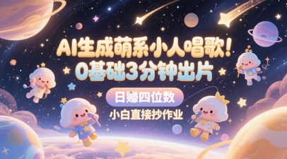 AI生成萌系小人唱歌,0基础3分钟出片,28个作品涨粉8.9W,单条最高19W赞,日入四位数,小白直接抄作业-资源宝库
