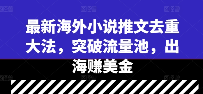 最新海外小说推文去重大法，突破流量池，出海赚美金-资源宝库