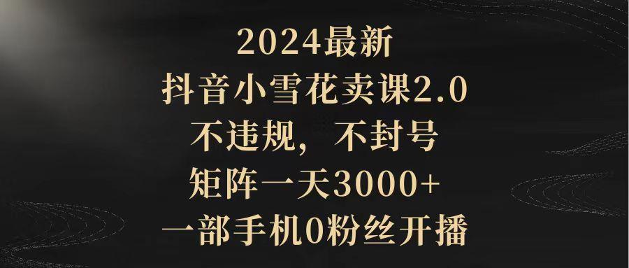 (9639期)2024最新抖音小雪花卖课2.0 不违规 不封号 矩阵一天3000+一部手机0粉丝开播-资源宝库