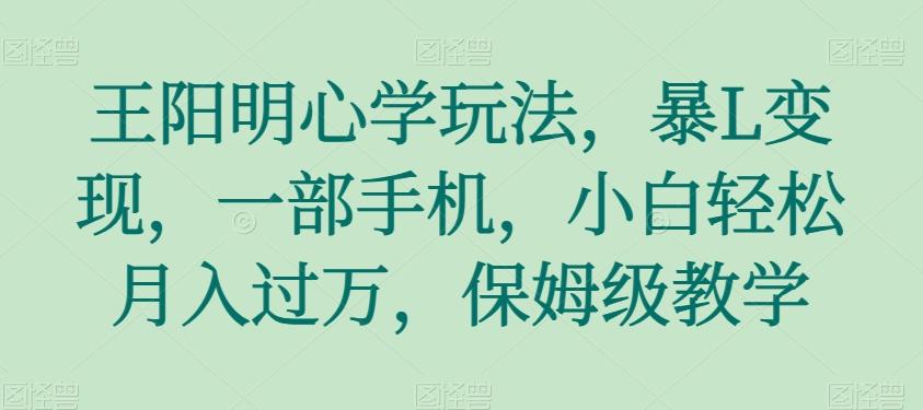 王阳明心学玩法，暴L变现，一部手机，小白轻松月入过万，保姆级教学【揭秘】-资源宝库