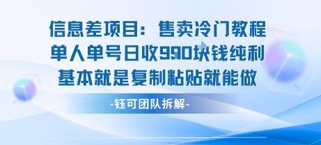 信息差项目：售卖冷门教程单人单号日收9张纯利基本就是复制粘贴就能做-资源宝库