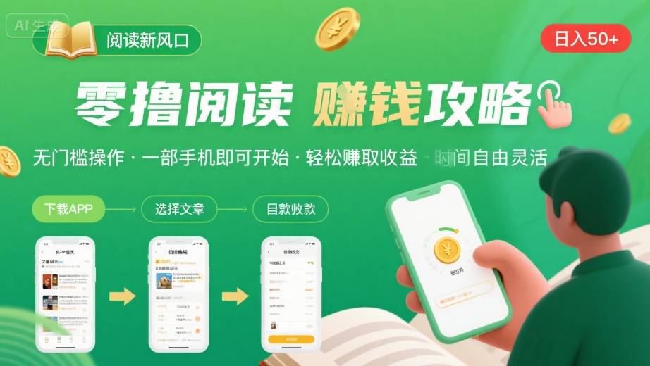 零撸阅读新风口，无门槛轻松挣，一部手机，日入 50-3张【揭秘】-资源宝库