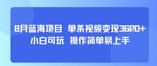 8月AI蓝海项目，单条视频变现1k+ 小白可玩 操作简单易上手-资源宝库