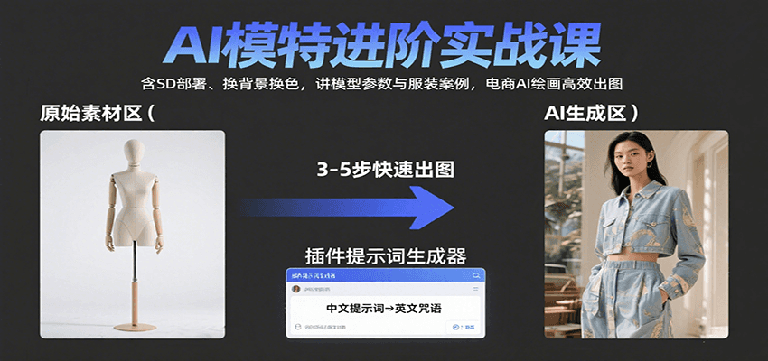 AI模特进阶实战课:含SD部署、换背景换色,讲模型参数与服装案例,电商AI绘画高效出图-资源宝库