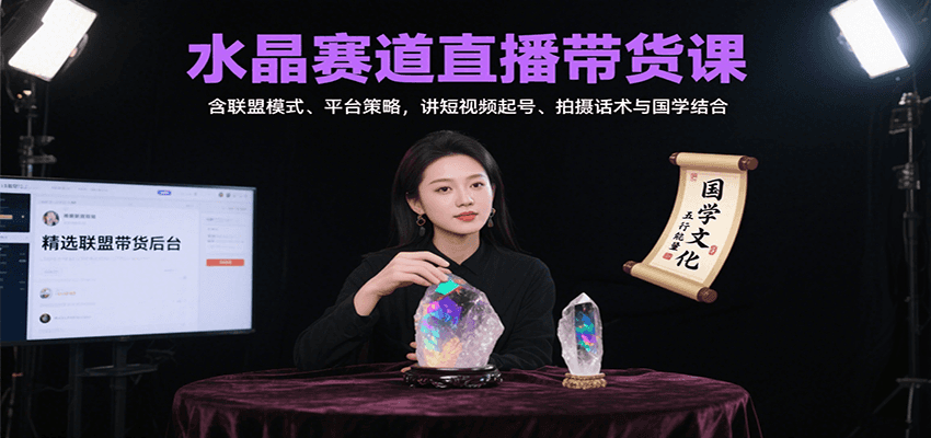 水晶赛道直播带货课：含联盟模式、平台策略，讲短视频起号、拍摄话术与国学结合-资源宝库