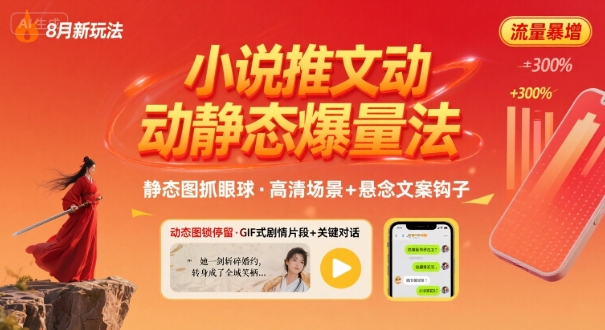8月小说推文全新玩法,动静态图片+搭配小说文案爆量玩法-资源宝库