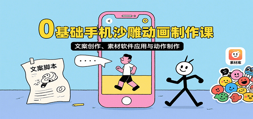 0基础手机沙雕动画制作课,文案创作、素材软件应用与动作制作-资源宝库