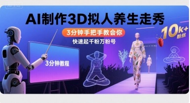 Ai制作3D拟人养生走秀，3分钟手把手教会你，快速起千粉万粉号-资源宝库