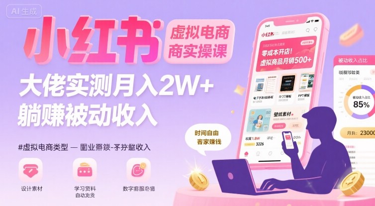 小红书虚拟电商,大佬实测月入2W+,实现被动收入-资源宝库