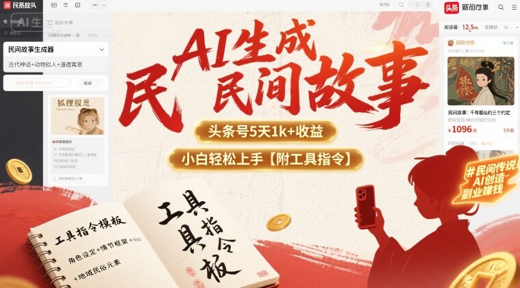 AI生成民间故事，头条号5天1k+，小白轻松上手【附工具指令】-资源宝库