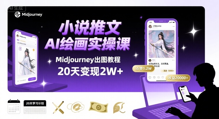 小说推文干货分享之AI绘画MJ出图实操课,用Midjourney做小说推文,20天挣2w-资源宝库