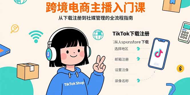 跨境电商主播入门课，TikTok下载注册，支付工具配置，社媒账号管理全流程-资源宝库