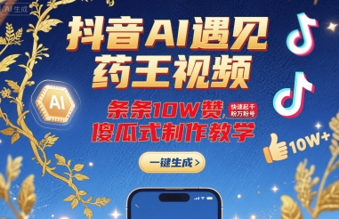 抖音AI遇见药王视频,条条10W赞,快速起千粉万粉号,傻瓜式制作教学-资源宝库