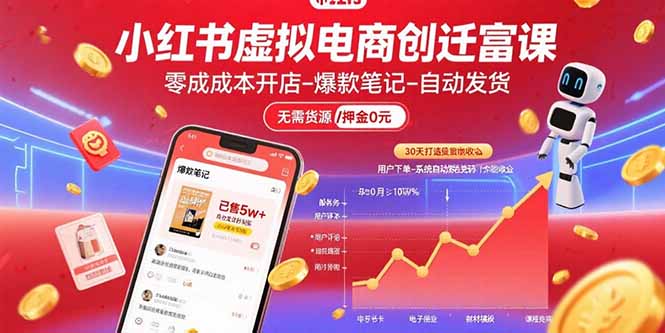 小红书虚拟电商创富课：零成本开店/爆款笔记/自动发货,30天打造被动收入-资源宝库