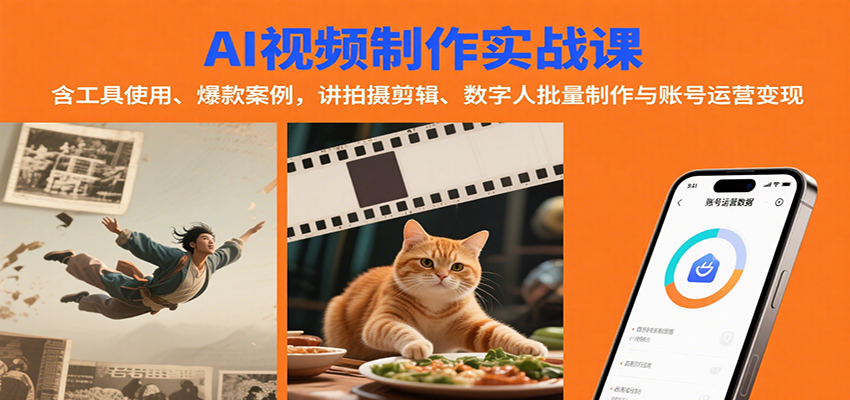 AI视频制作实战:含工具使用、爆款案例,讲拍摄剪辑、数字人批量制作与账号运营变现-资源宝库