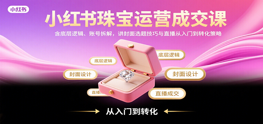 小红书珠宝运营成交课：含底层逻辑、账号拆解，讲封面选题技巧与直播从入门到转化策略-资源宝库