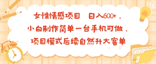 女性情感项目 小白制作简单一台手机可做 项目模式后续自然升大客单 日入6张-资源宝库