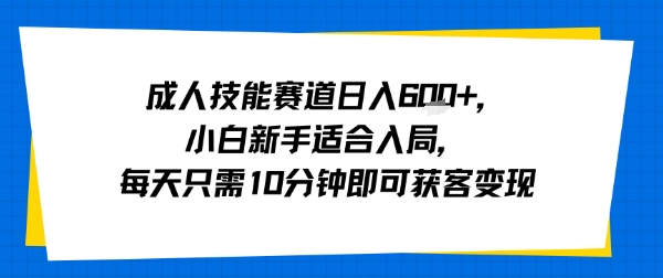 成人技能赛道日入多张，小白新手适合入局，每天只需10分钟即可获客变现-资源宝库