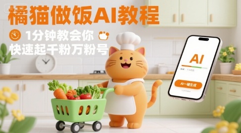 有趣的橘猫买菜做饭视频，用AI一键搞定，1分钟教会你，快速起千粉万粉号-资源宝库