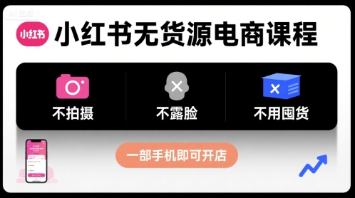 小红书无货源电商课程,不拍摄不露脸不用囤货,一部手机即可开店-资源宝库