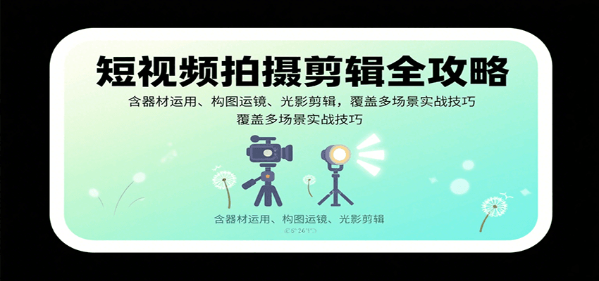 短视频拍摄剪辑全攻略：含器材运用、构图运镜、光影剪辑，覆盖多场景实战技巧-资源宝库