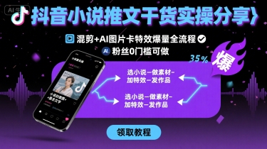 抖音小说推文干货实操分享,混剪+AI图片卡特效爆量全流程,0粉丝0门槛可做-资源宝库