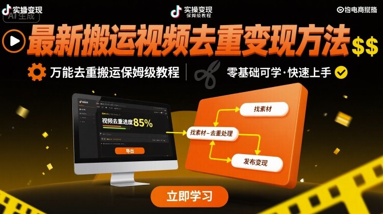 最新搬运视频去重变现方法，万能去重搬运保姆级教程-资源宝库