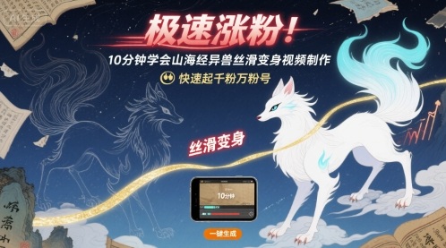 极速涨粉！10分钟学会山海经异兽丝滑变身视频制作，快速起千粉万粉号-资源宝库