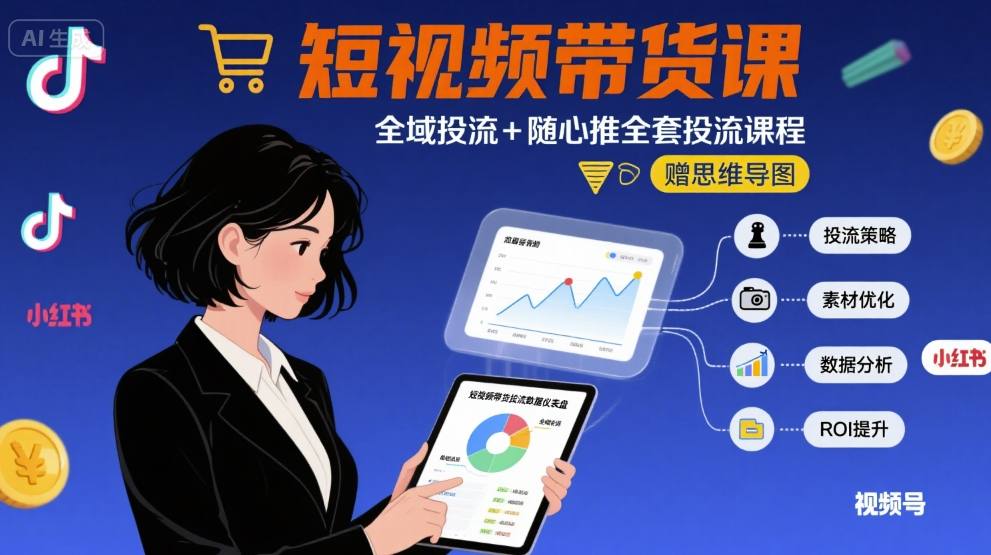 最新短视频带货课，全域投流+随心推全套投流课程+思维导图-资源宝库