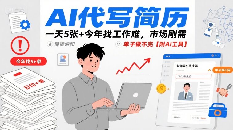 AI代写简历,一天5张+今年找工作难,市场刚需,单子做不完【附AI工具】-资源宝库